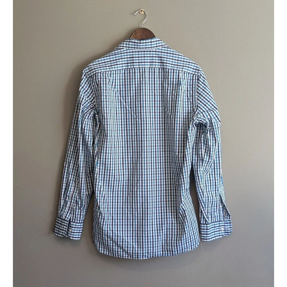 J.Crew Mens M Medium Thompson 80s 2 Ply Gingham Button Down Shirt Blue White LS